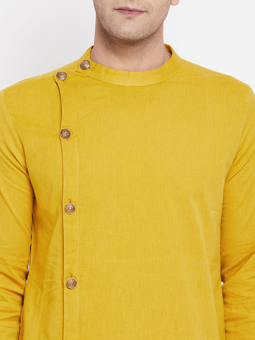 Even Apparels Yellow Pure Cotton Kurta With Band Collar | Swadesiicart