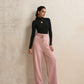 trueBrowns Pink Woollen Flared Pants | Swadesiicart