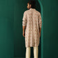 trueBrowns Men's Off White Circle Floral Muslin Silk Printed Long Kurta | Swadesiicart