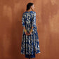 trueBrowns Blue Metallic Flared Anarkali Kurta Set | Swadesiicart