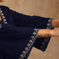 trueBrowns Midnight Blue Velvet Embroidered Kurta | Swadesiicart
