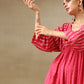 trueBrowns Pink Bandhani Printed Silk Drop Shoulder Dress | Swadesiicart