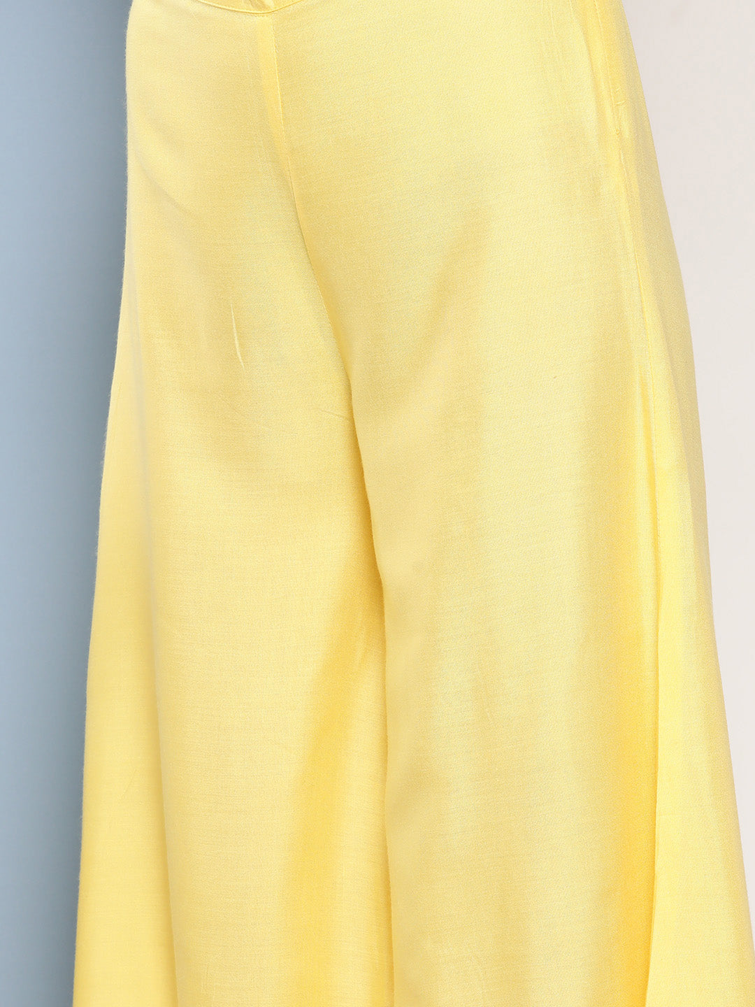 InWeave Women's Light Yellow Ray Strappy Set With Orange Floral Cotton Dupatta - Swadesiicart