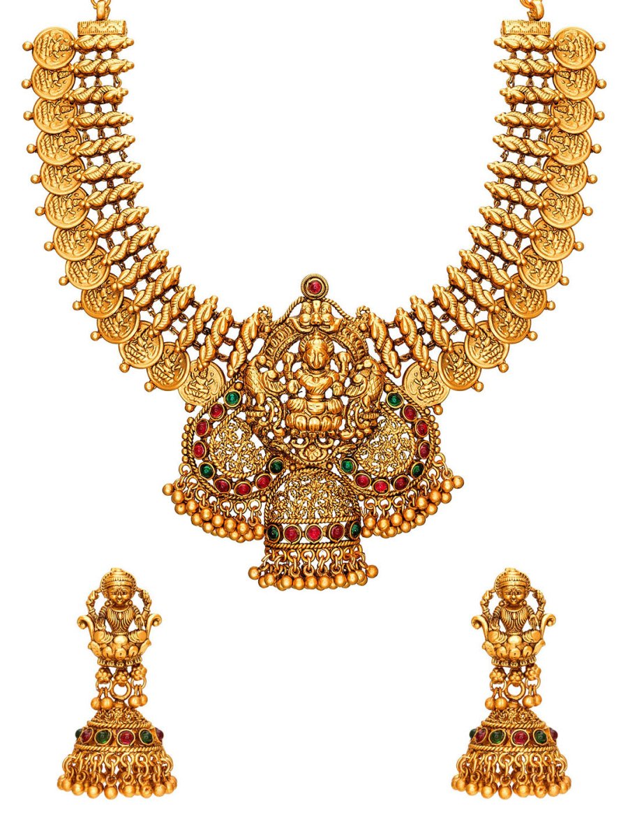 Aadita Gold-Toned Stone-Studded Temple Jewelry Set - Swadesiicart