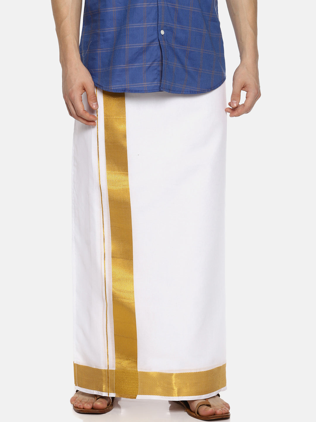 Sethukrishna White Solid Double Layer Readymade Dhoti For Men | Swadesiicart