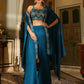 Janasya Teal Blue Georgette Embroidered Top Bottom Cape | Swadesiicart