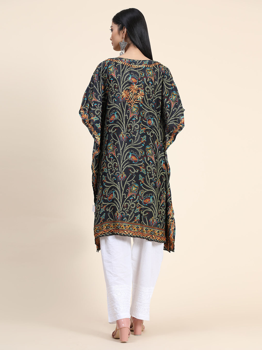 HOUSE OF KARI Ethnic Motifs Printed Chikankari Embroidery Cotton Kaftan Kurta | Swadesiicart