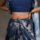 Tikhi Imli Blue Floral Printed Satin Ruffles Saree | Swadesiicart