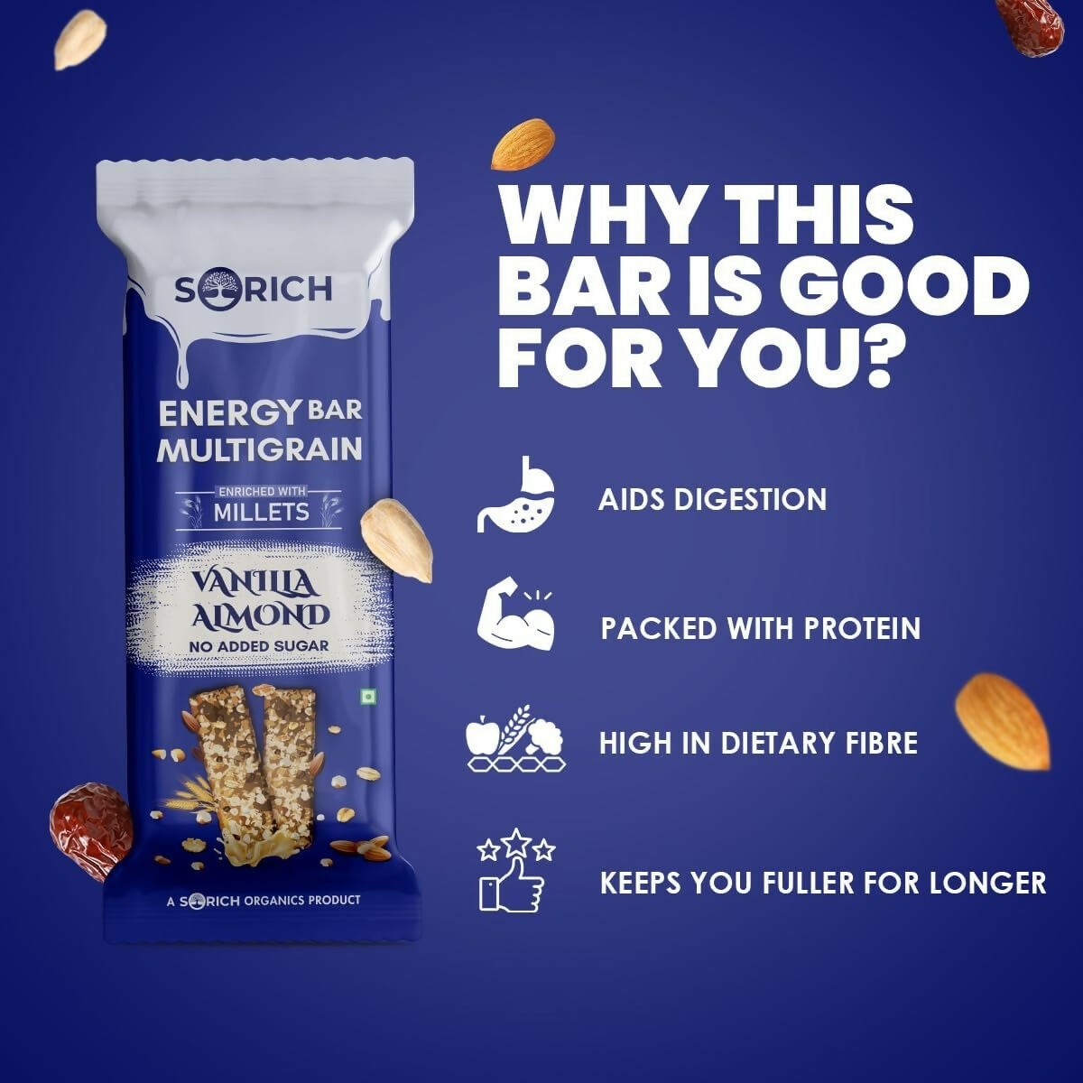 Sorich Organics Multigrain Energy Mini Bars Vanilla Almond | Swadesiicart