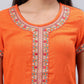 Souchii Orange Floral Embroidered Mirror Work Mirror Work Kurti - Swadesiicart