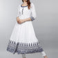 Vishudh Women White & Navy Blue Printed Anarkali Kurta - Swadesiicart