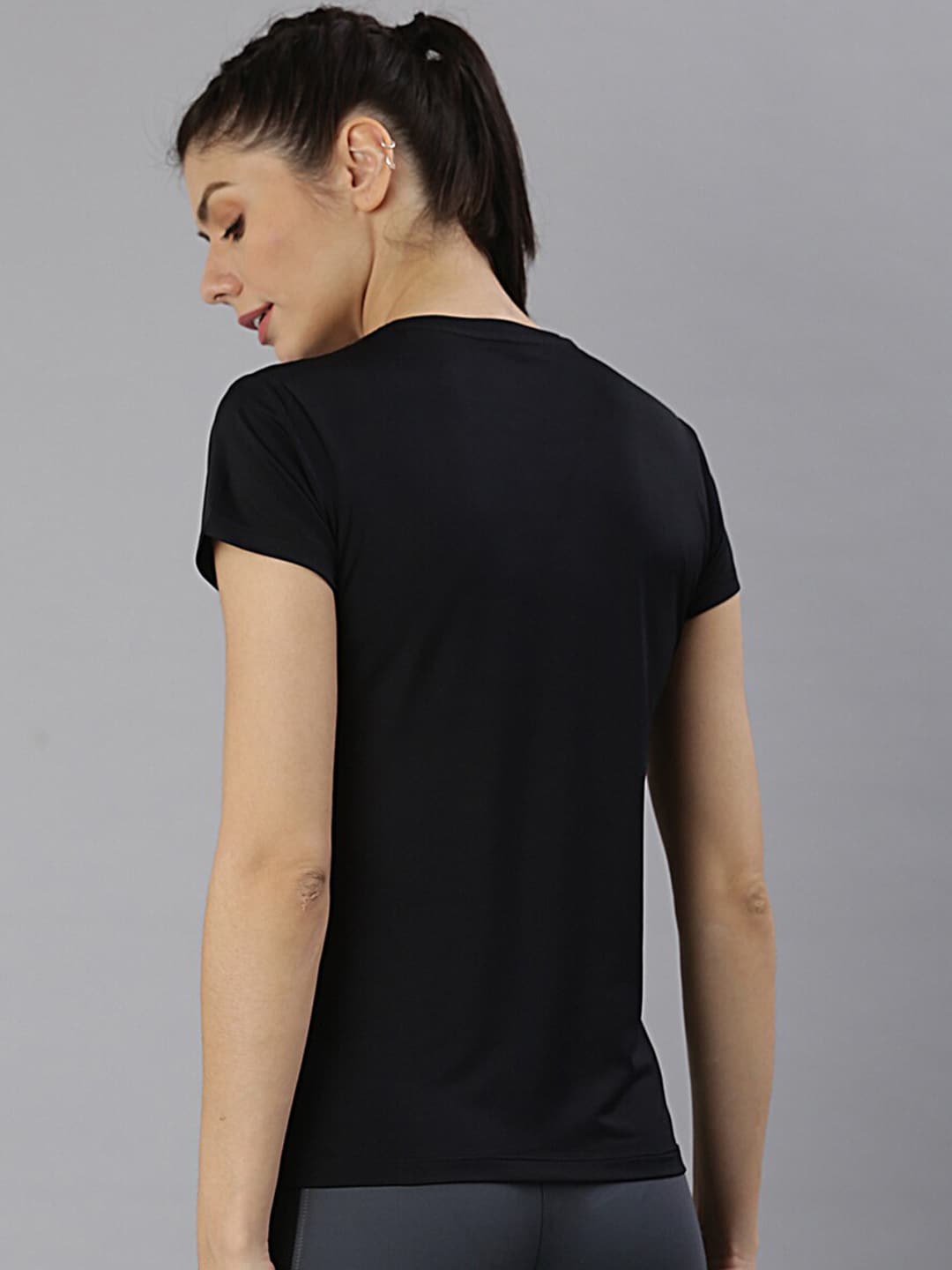 MKH Women Black Typography Printed Dri-FIT Sports T-shirt - Swadesiicart