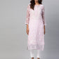 ADA Women Pink & White Chikankari Embroidered Handloom Kurta with Trousers | Swadesiicart