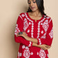 HOUSE OF KARI Floral Embroidered Chikankari Cotton A-Line Kurta | Swadesiicart