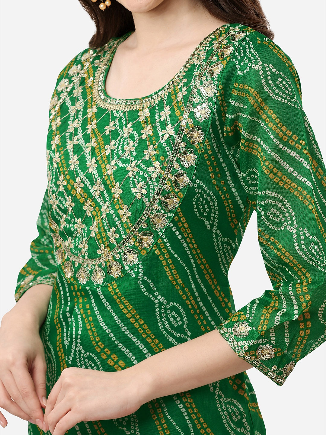 HERE&NOW Women Green Leheriya Printed Pure Cotton Kurta - Swadesiicart
