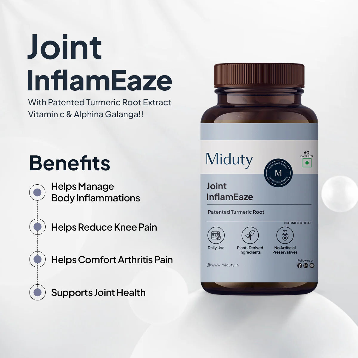 Miduty by Palak Notes Joint InflamEaze Capsules (Formerly Joint Pain Relief) | Swadesiicart