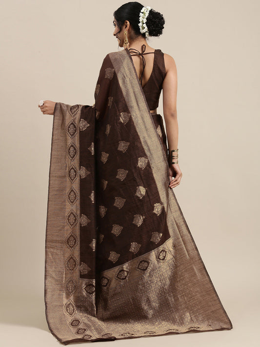 Saree Mall Brown Ethnic Motifs Linen Blend Banarasi Saree | Swadesiicart