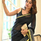Exclusive Collection Beautiful Pure Cotton Black Woven Handloom Saree With Running Blouse Piece - Swadesiicart