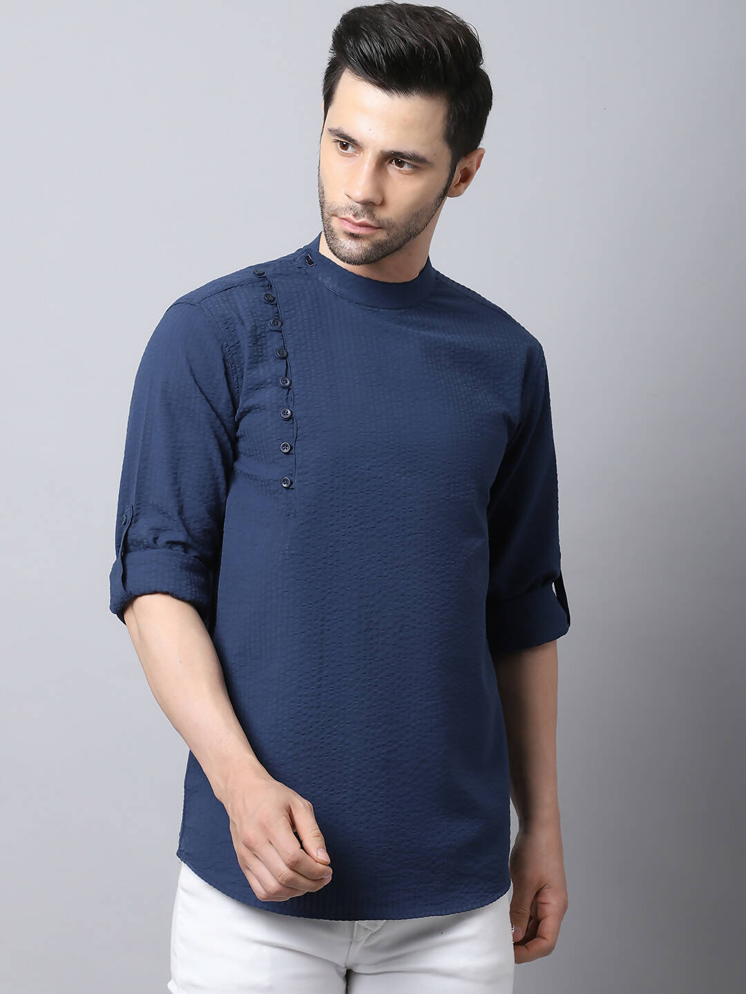 Even Apparels Navy Pure Cotton Men's Kurta With Side Placket | Swadesiicart