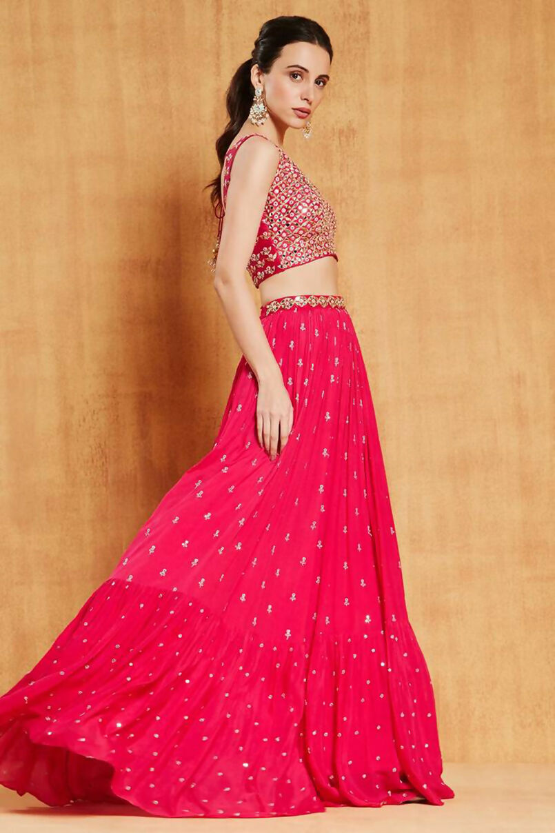 Jyoti Fashion Graceful Rani Pink Sequence with Zari Embroidered Faux Georgette Lehenga Choli with Dupatta | Swadesiicart