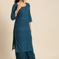 Sangria Women Teal Blue Ethnic Motifs Chikankari Kurta with Palazzos | Swadesiicart