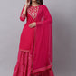 Kalini Women Pink Floral Embroidered Layered Gotta Patti Kurti with Sharara & With Dupatta | Swadesiicart
