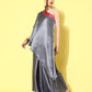 InWeave Women's Grey Pink Brocade Satin Oneshoulder Kurta Set - Swadesiicart