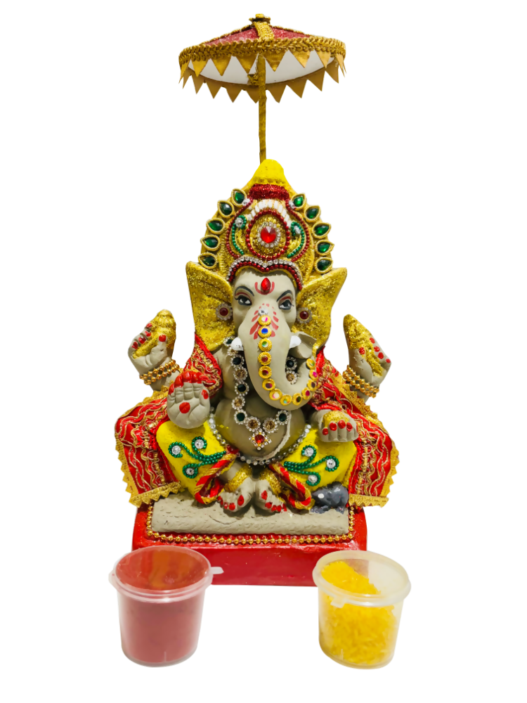 Eco-Friendly Ganesh Idols (Non-Toxic Colors) With Chatri, Kumkum & Akshat | Swadesiicart