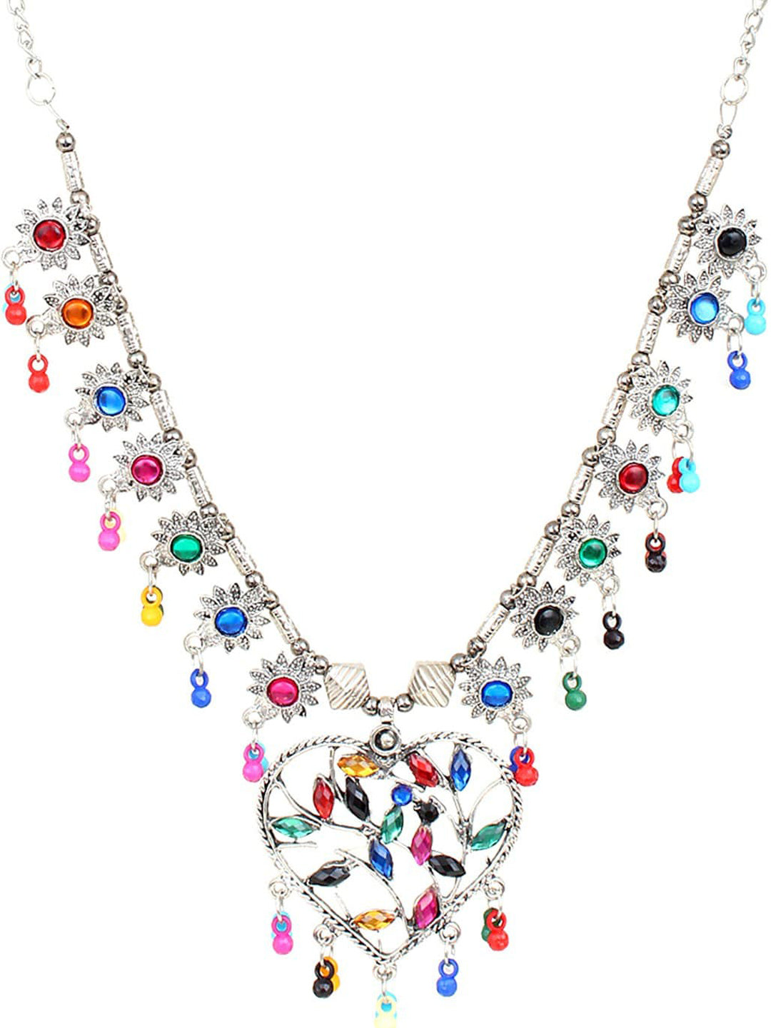 Cardinal Multi-Colored Heart Oxidised Long Jewellery Set - Swadesiicart