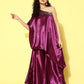 InWeave Women's Wine Navy Brocade Satin Oneshoulder Kurta Set - Swadesiicart