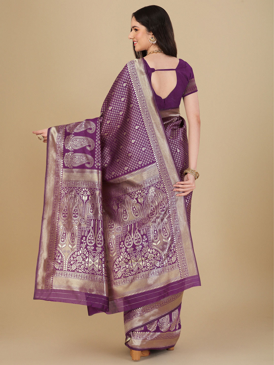 Kalini Ethnic Motif Woven Design Zari Art Silk Banarasi Saree | Swadesiicart