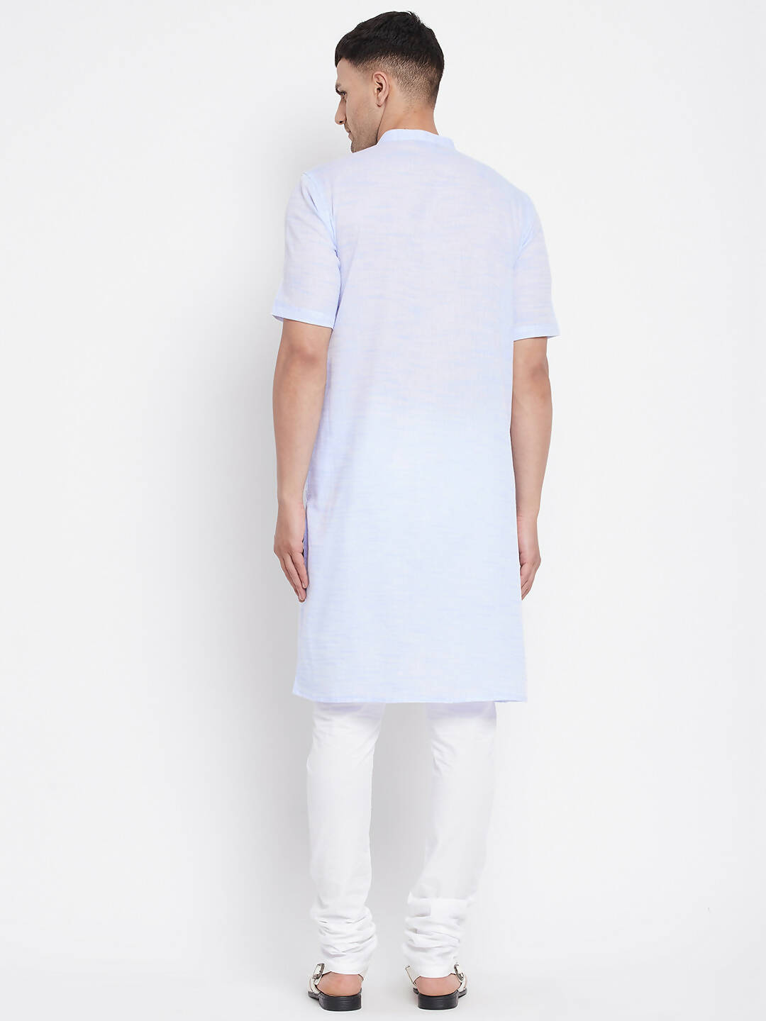 Even Apparels Blue Color Pure Cotton With Band Collar Men's H/S Kurta | Swadesiicart