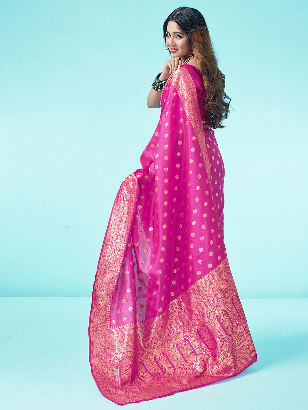 Kalini Floral Woven Design Zari Art Silk Banarasi Saree | Swadesiicart