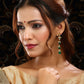 Ruby Raang 22k Gold Polished Long Kundan And Emerald Earrings | Swadesiicart