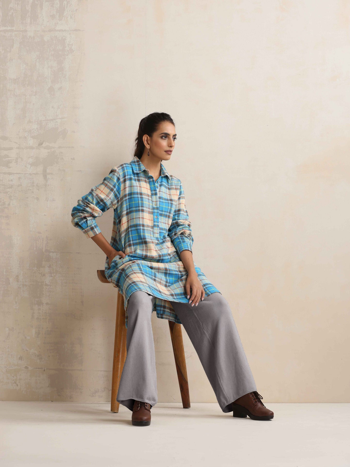 trueBrowns Grey Woollen Flared Pants | Swadesiicart