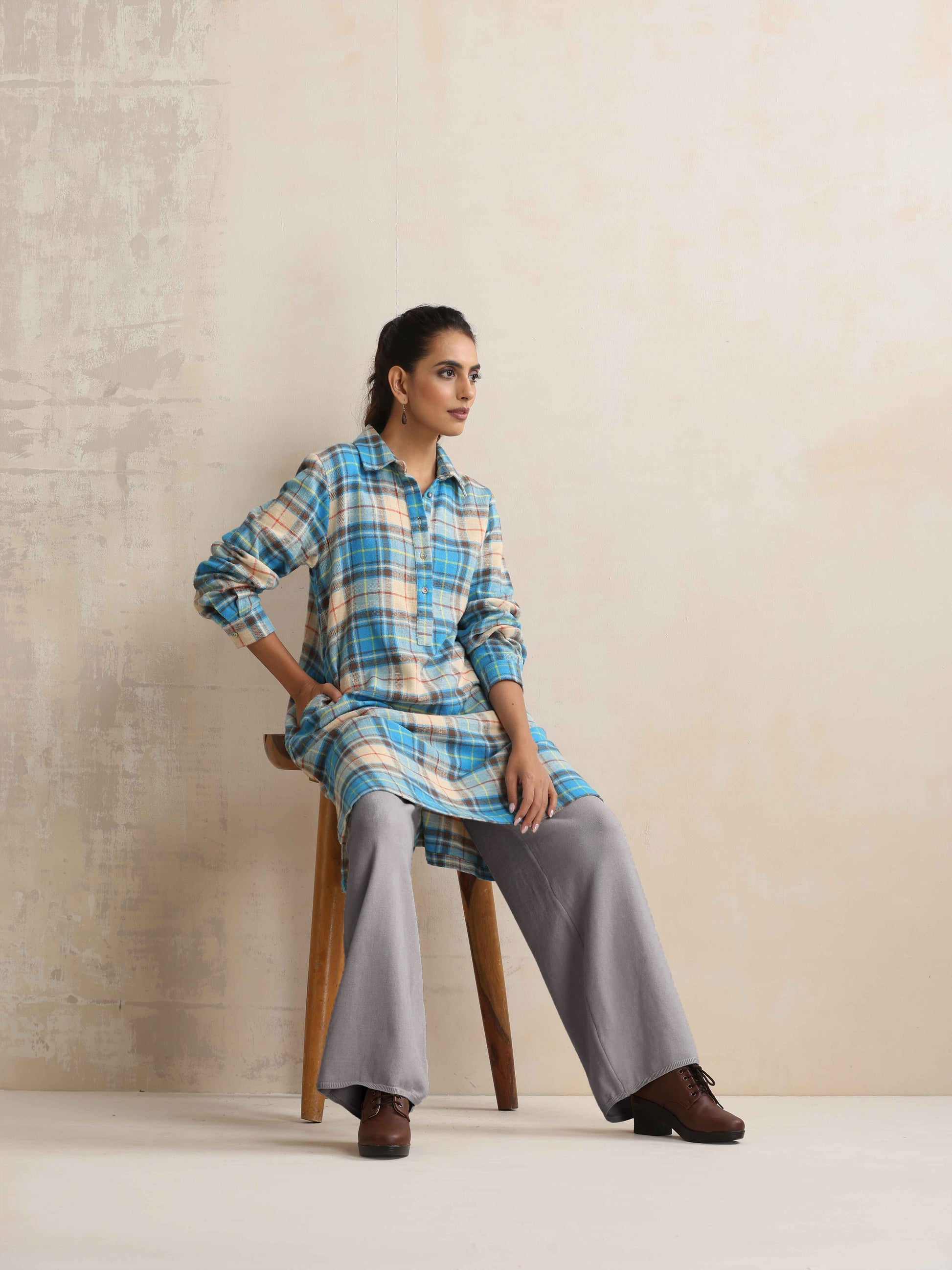trueBrowns Grey Woollen Flared Pants | Swadesiicart