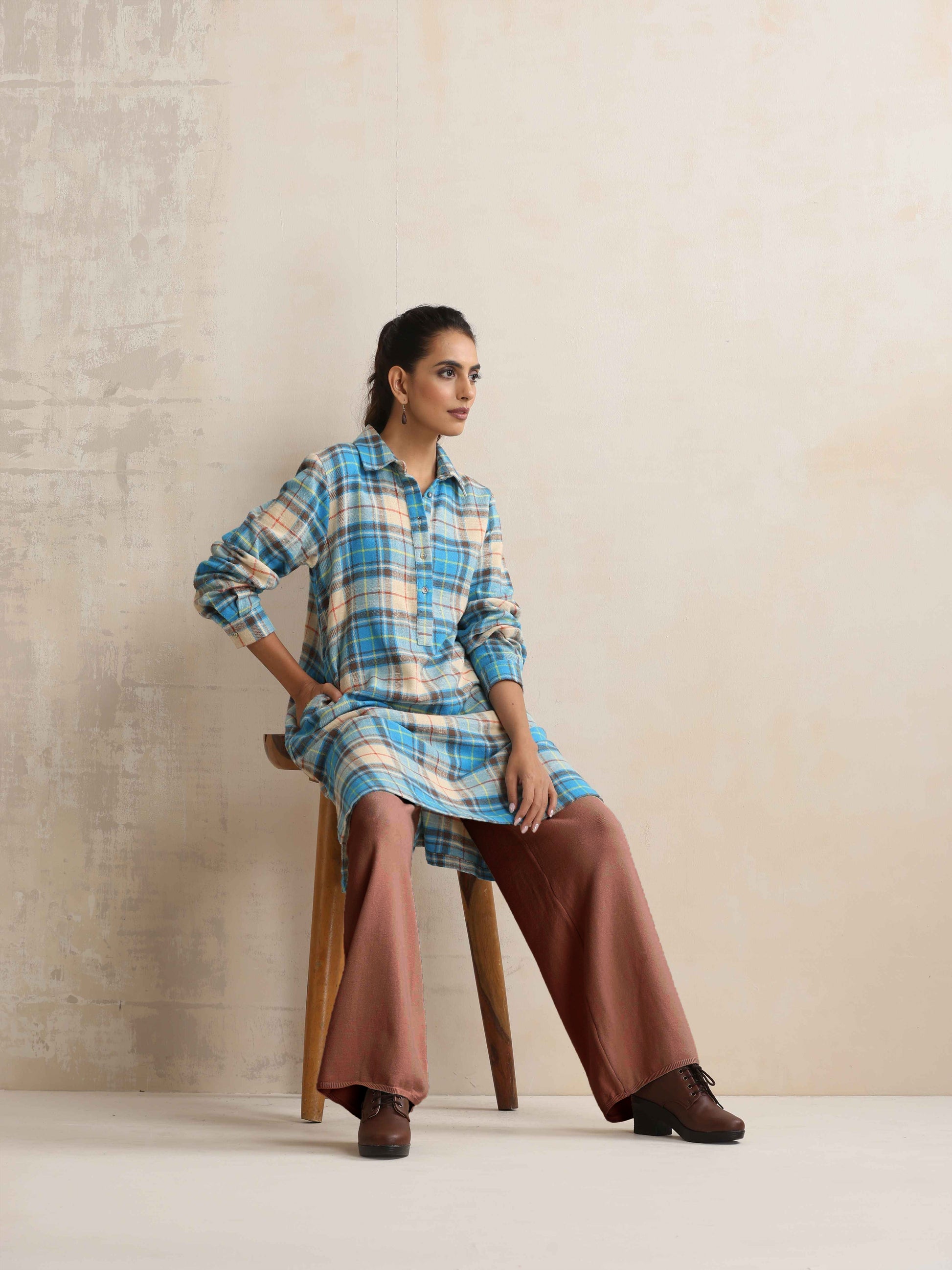 trueBrowns Peach Woollen Flared Pants | Swadesiicart
