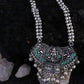 Mominos Fashion Johar Kamal Oxidised Laxmi Mata With Green Stones Long Necklace | Swadesiicart