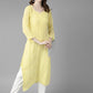 ADA Women Yellow Ethnic Motifs Embroidered Chikankari Georgette Handloom Kurta | Swadesiicart