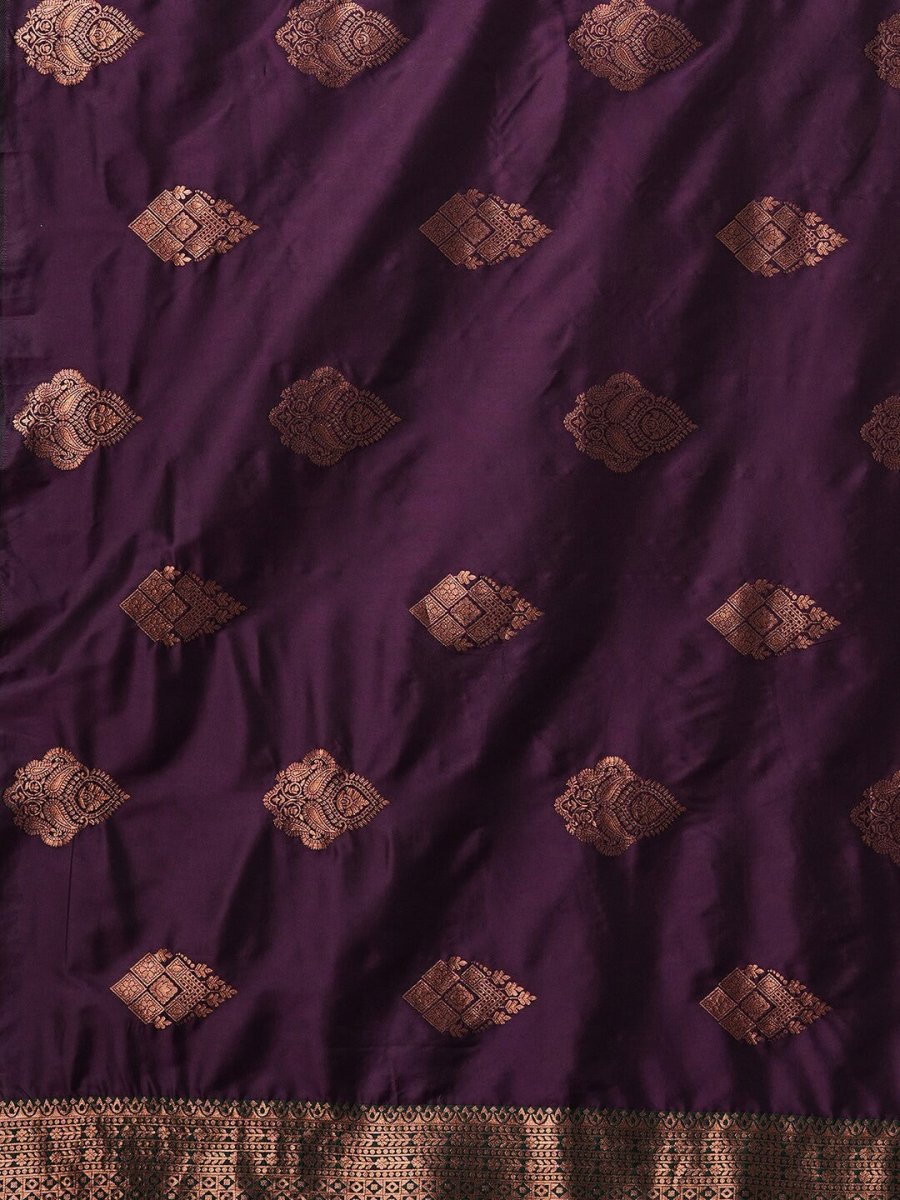 Anouk Purple & Gold-Toned Woven Design Zari Banarasi Saree | Swadesiicart