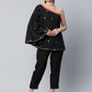 Ahalyaa Women Black Crepe Printed Top with Trouser Set | Swadesiicart