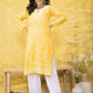 ADA Women Yellow & White Chikankari Embroidered Straight Sustainable Handloom Kurta | Swadesiicart