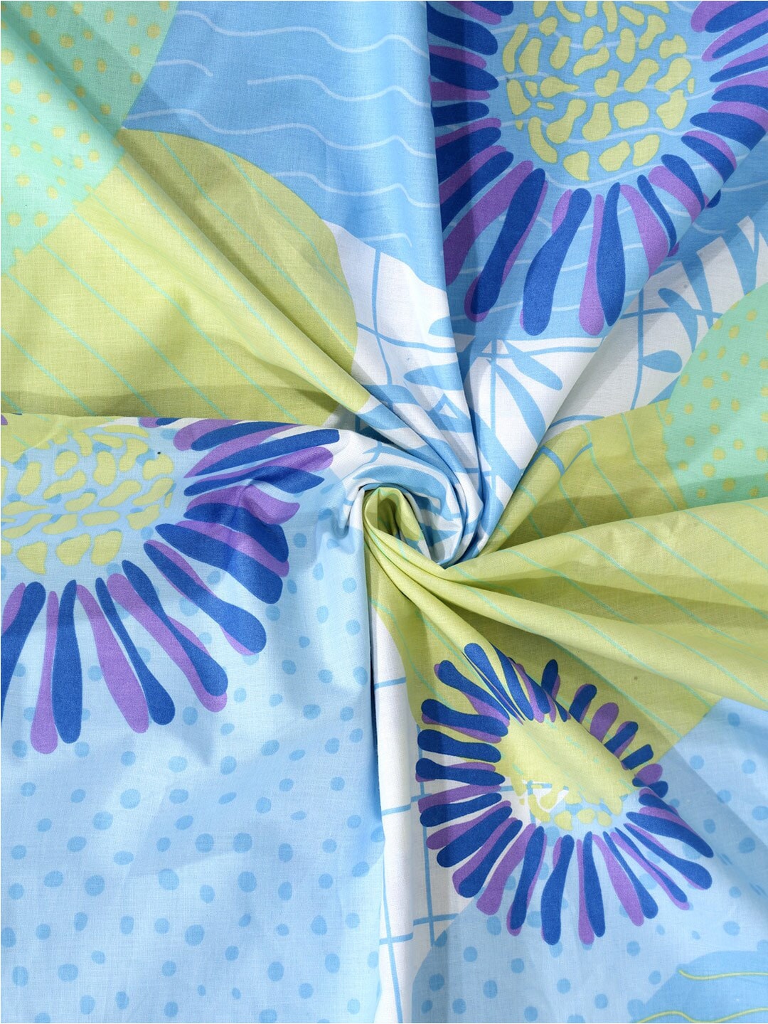 BOMBAY DYEING Serenita Blue Printed Cotton 144 TC King Bedsheet with 2 Pillow Covers - Swadesiicart