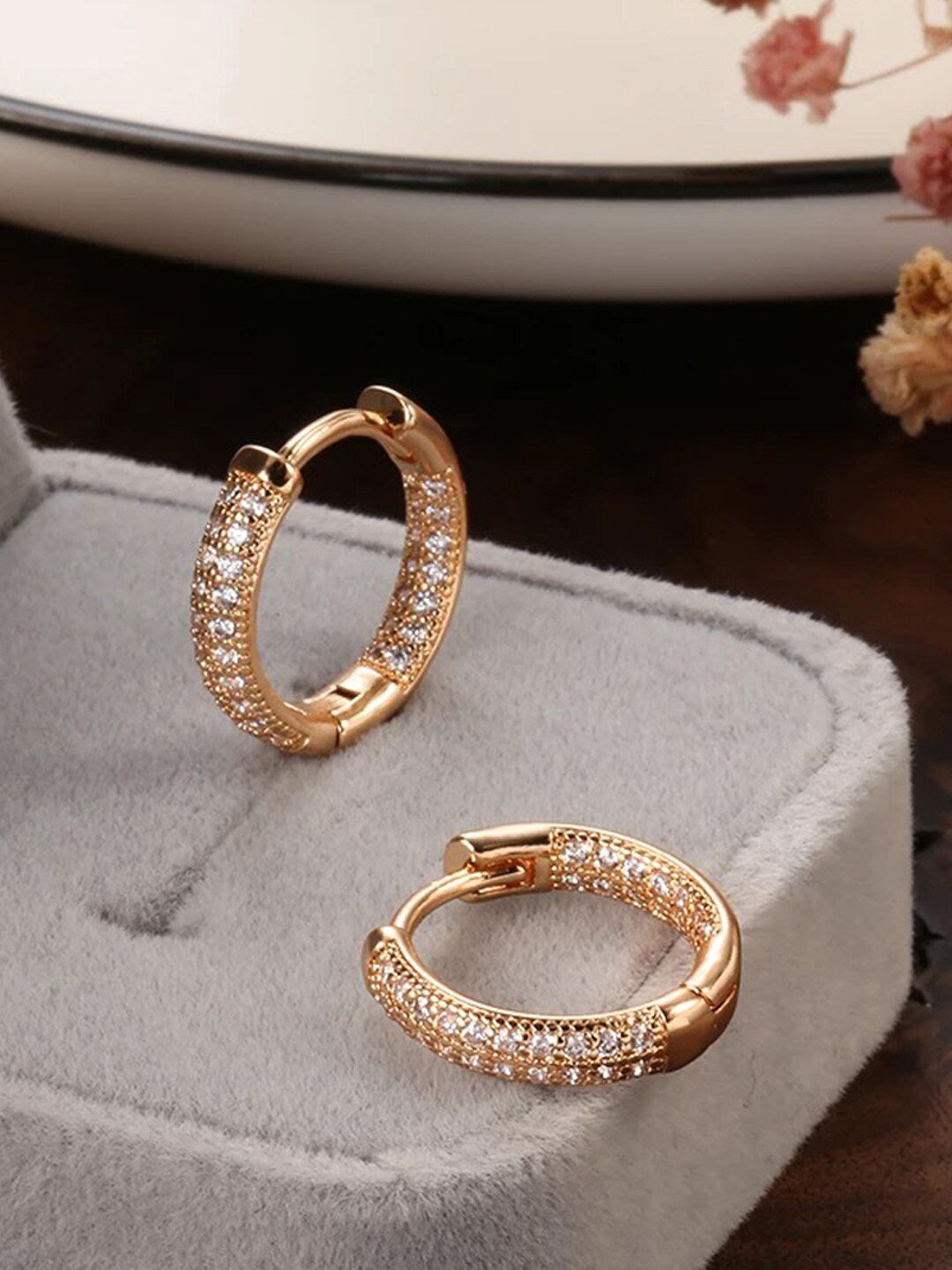 Shining Diva Rose Gold Contemporary Hoop Earrings - Swadesiicart