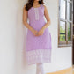 Anouk Lavender Floral Embroidered Round Neck Sleeveless Thread Work Cotton Straight Kurta - Swadesiicart