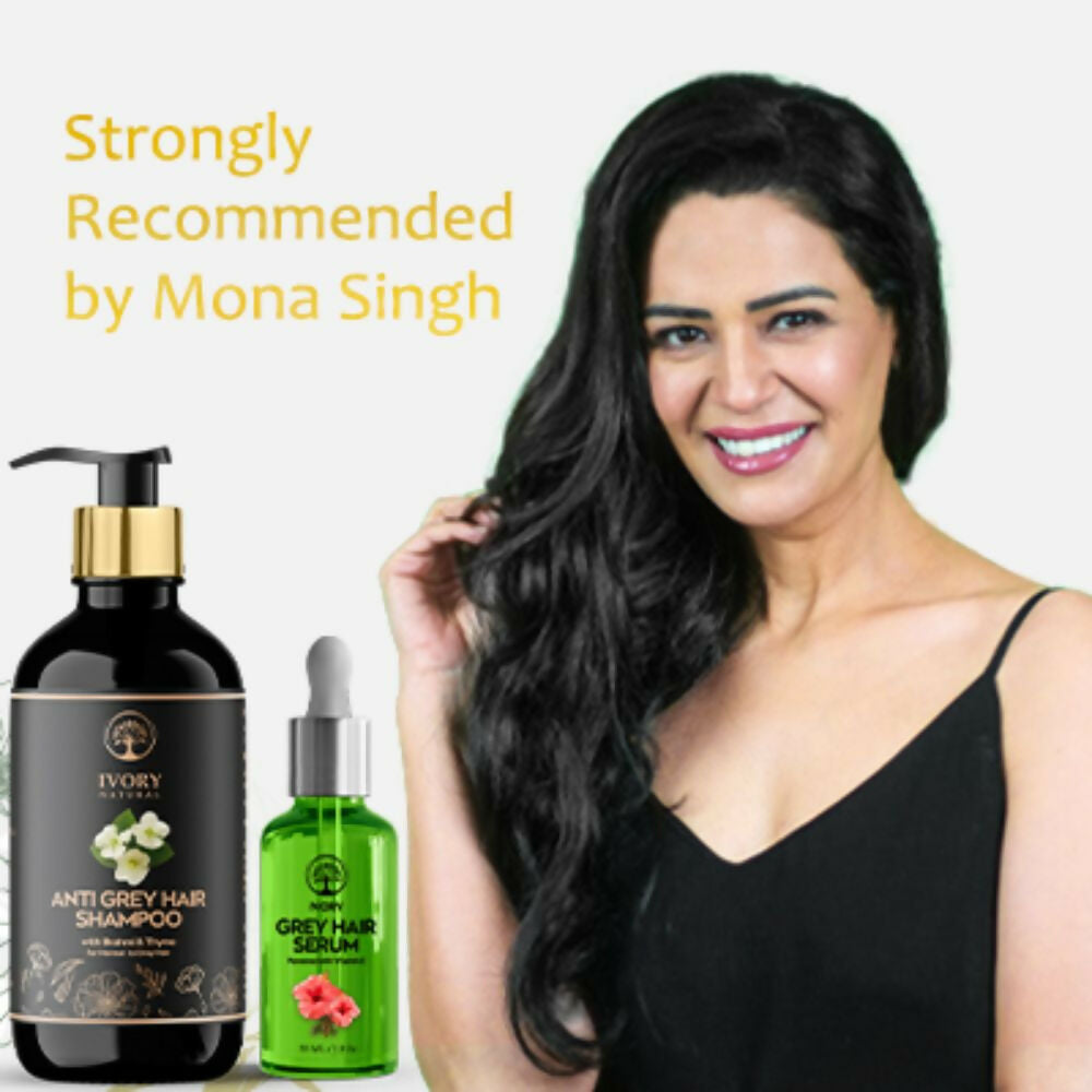 Ivory Natural Grey Serum And Hair Shampoo Combo Restores Natural Hair Wellness And Nourished, Shiny Hair | Swadesiicart