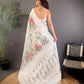 Joban Fashion White Floral Motifs Banarasi Silk Sarees | Swadesiicart