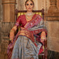 Silver Grey Banarasi Weaving, Ultra Aqua Finish, Zari Work Banarasi Silk Saree - Rath Kunti - Swadesiicart