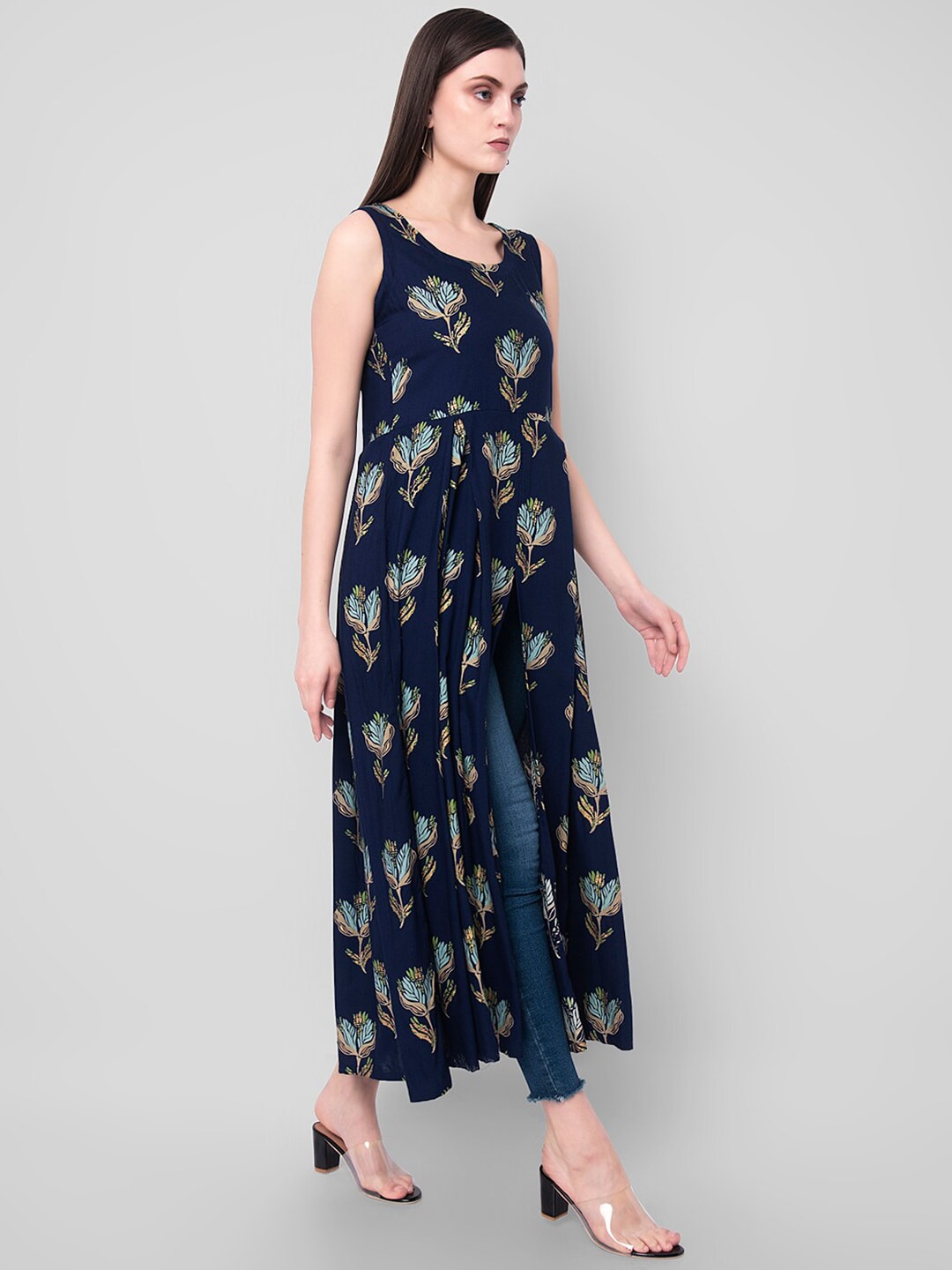 Kalini Women Blue Ethnic Motifs Printed A-Line Kurta - Swadesiicart
