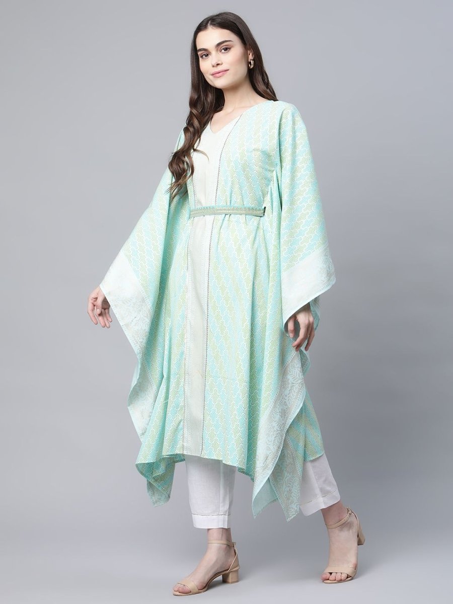 Ahalyaa Women Sea Green Crepe Printed Kaftan Kurta | Swadesiicart